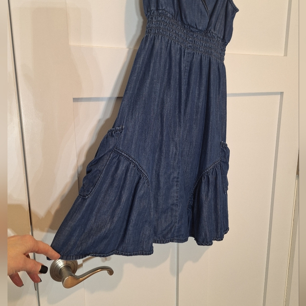 INC International Concepts Soft Chambray Denim Mini Dress Smocked Waist Size 4 - Picture 9 of 16
